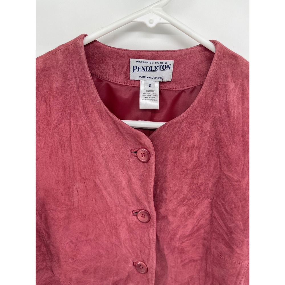 Pendleton Womens Suede Leather Jacket Pink Button Front Collarless Small TF303